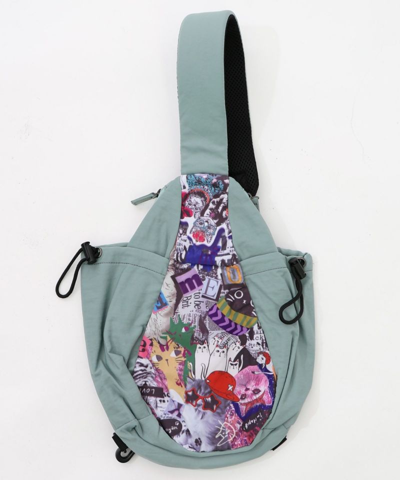 POP柄切替シワ加工 Wボトルポケットバッグ-10