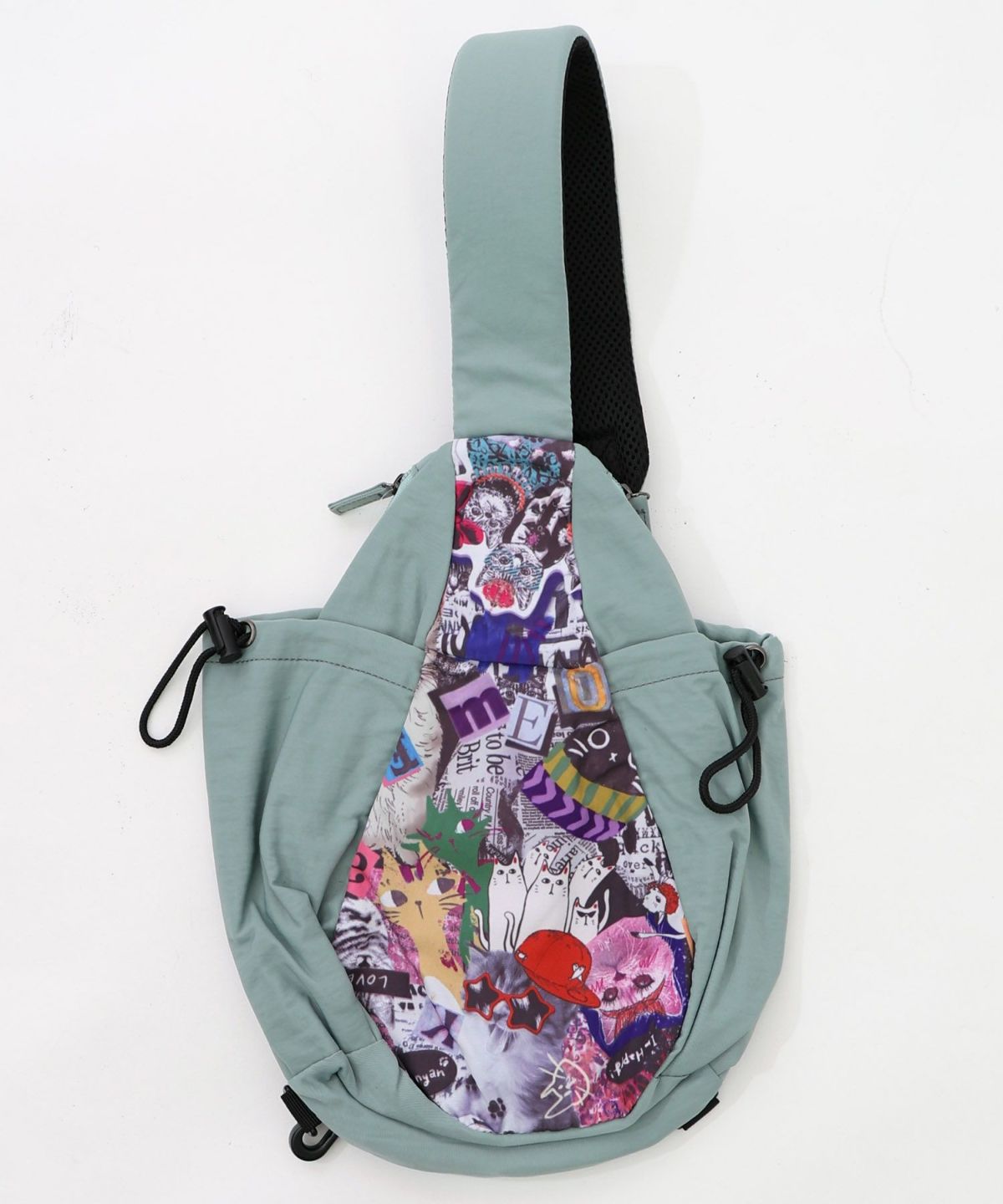 POP柄切替シワ加工 Wボトルポケットバッグ-10