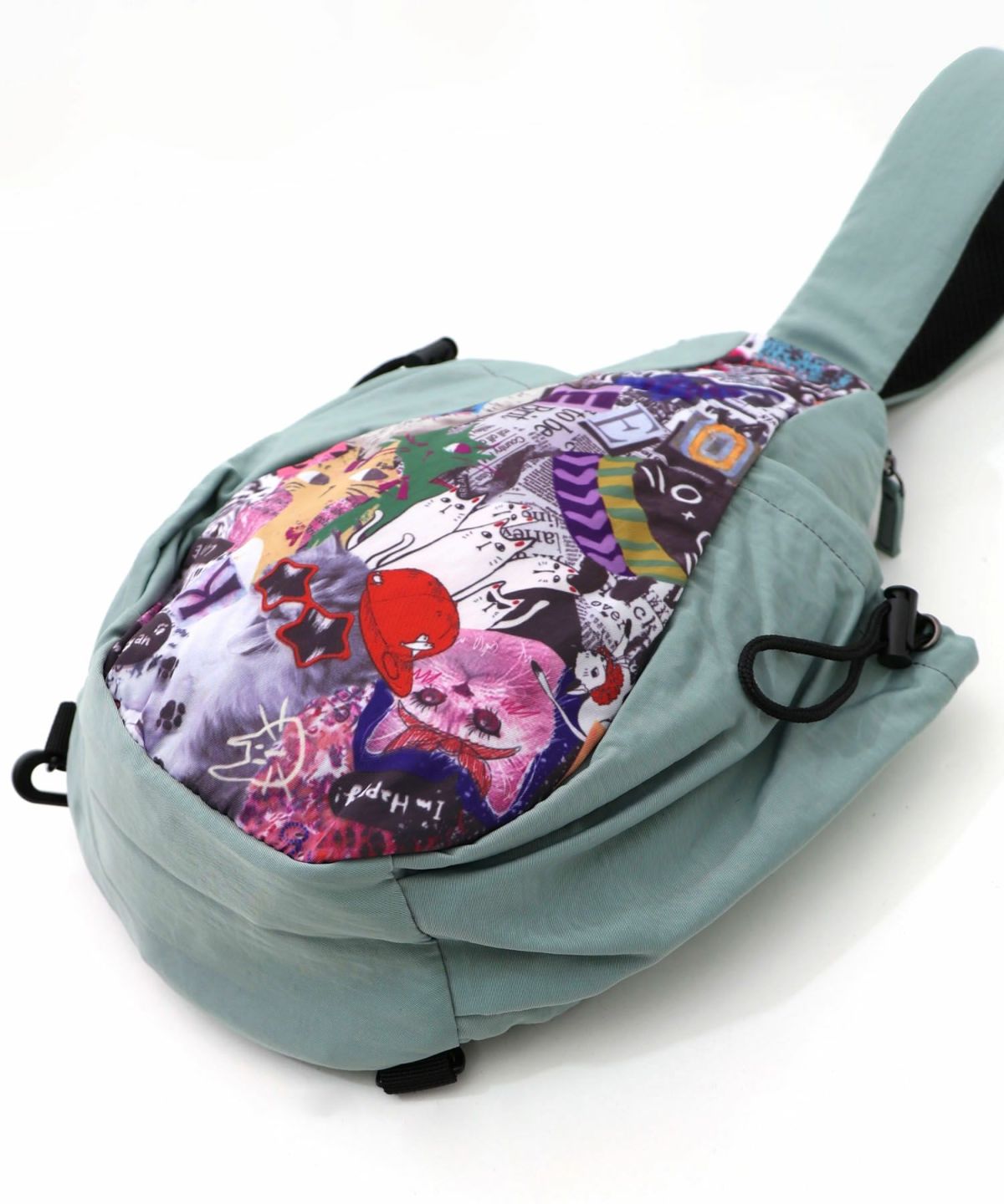 POP柄切替シワ加工 Wボトルポケットバッグ-11