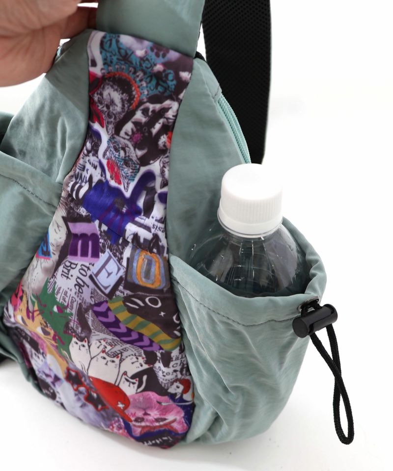 POP柄切替シワ加工 Wボトルポケットバッグ-13