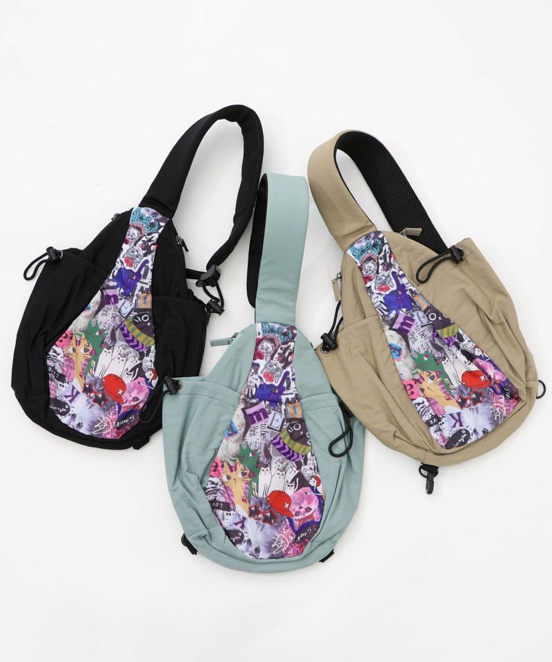 POP柄切替シワ加工 Wボトルポケットバッグ-14