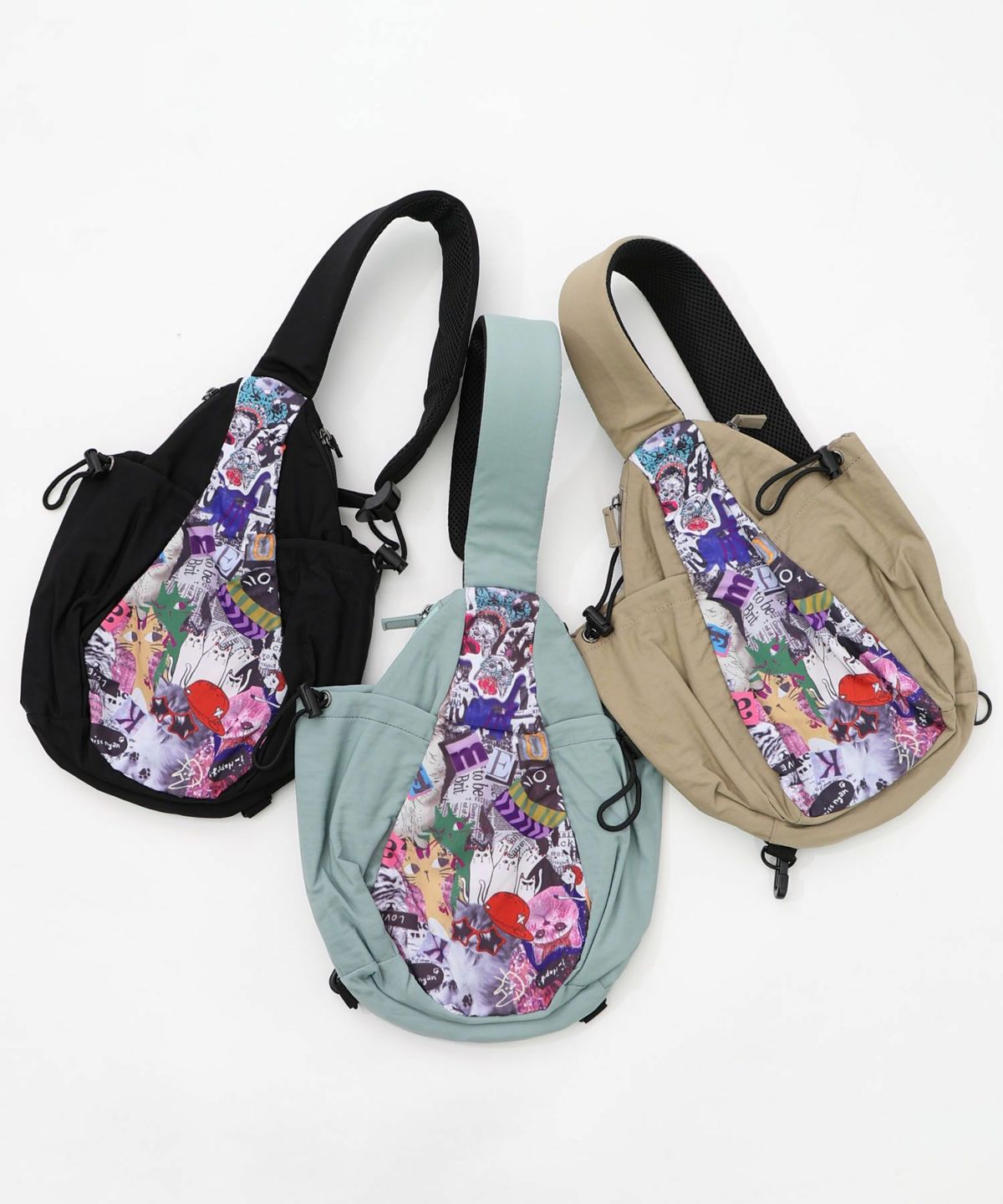 POP柄切替シワ加工 Wボトルポケットバッグ-14