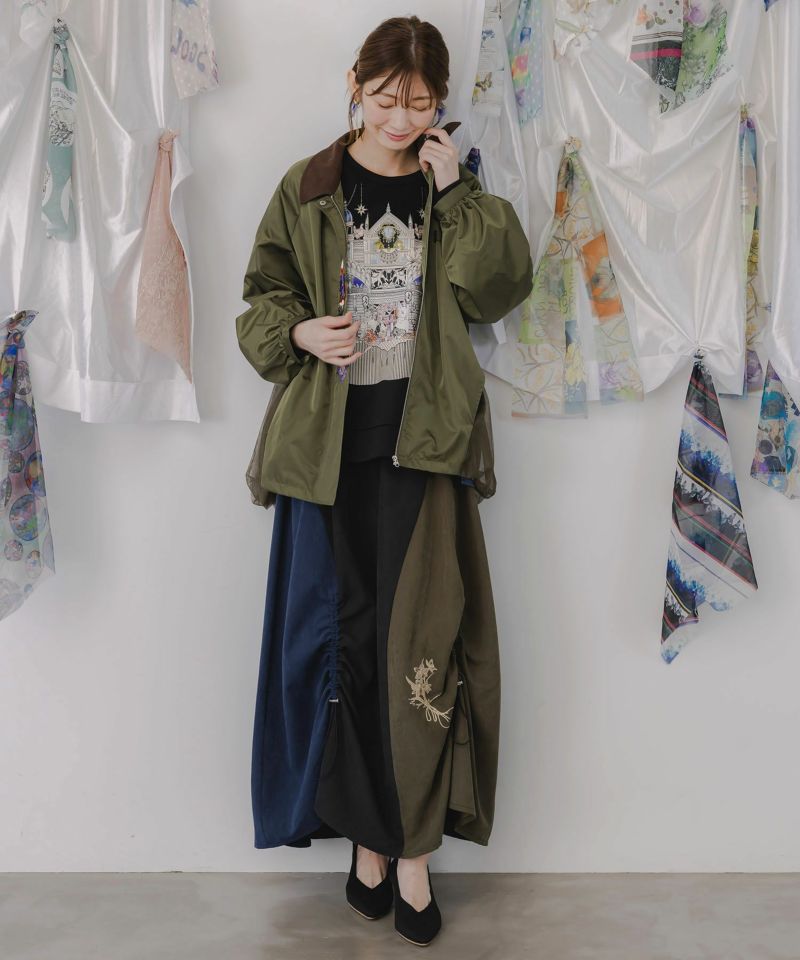 キツネと花刺繍 チュール重ねブルゾン-2