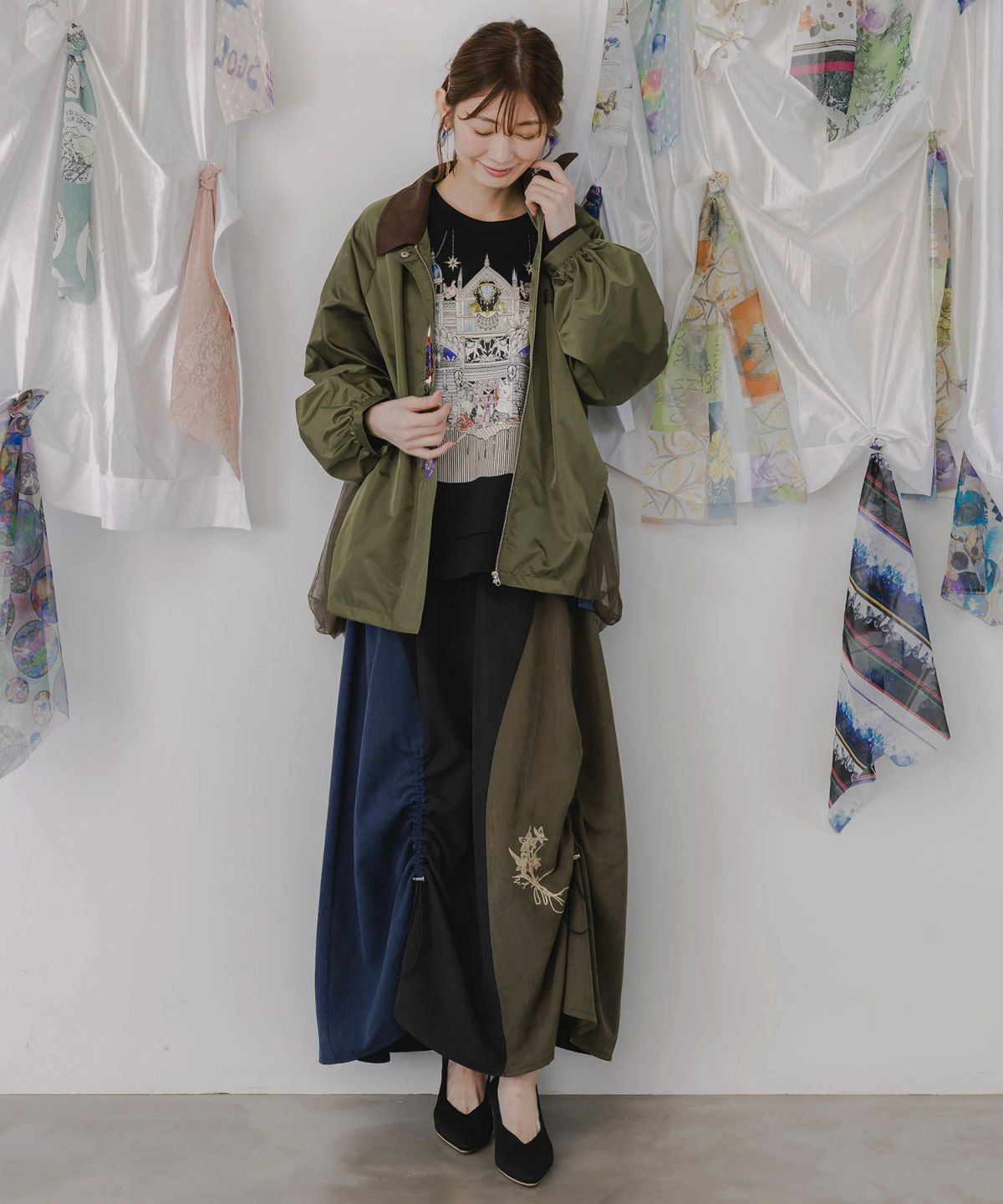 キツネと花刺繍 チュール重ねブルゾン-2