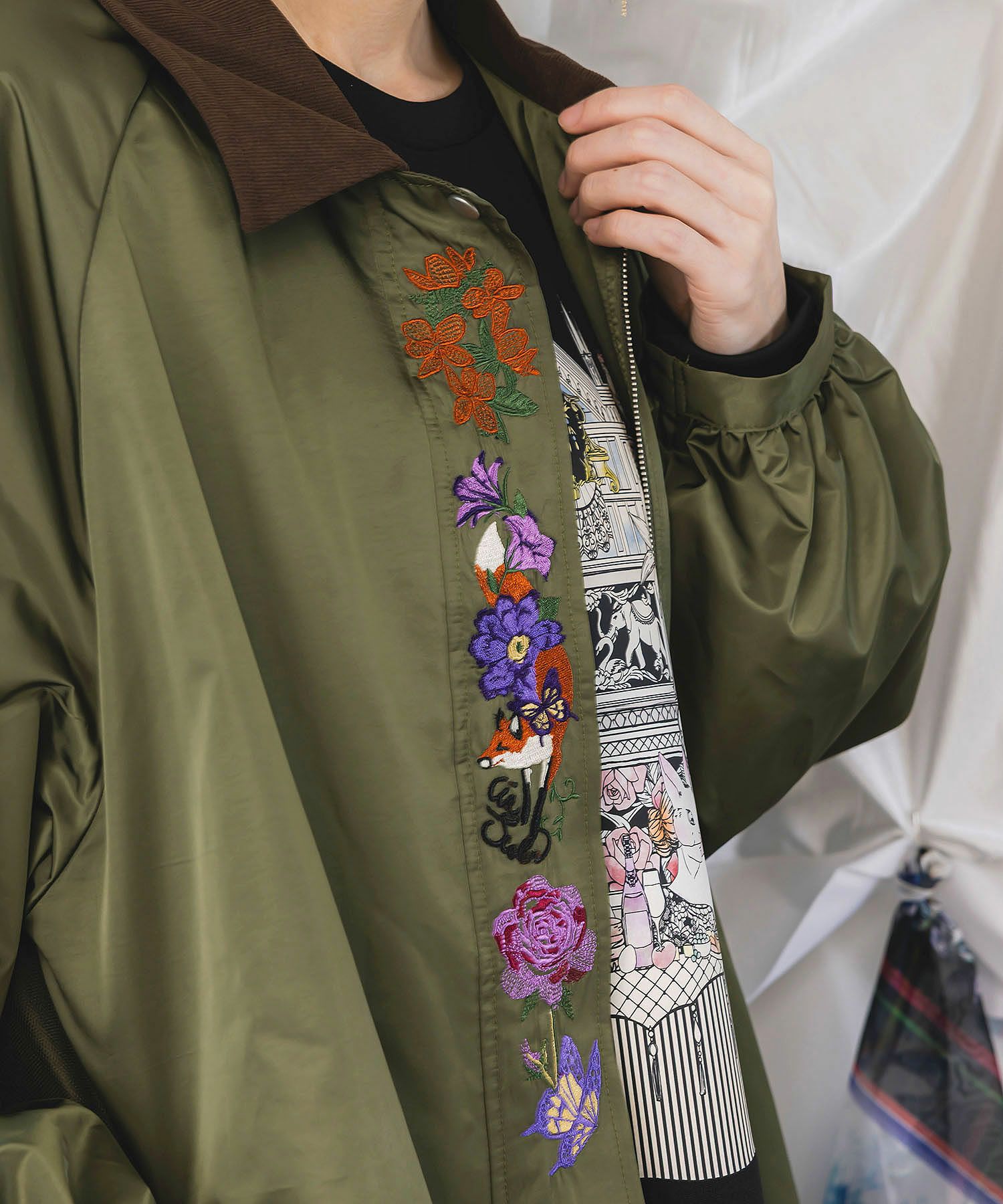 キツネと花刺繍 チュール重ねブルゾン-6