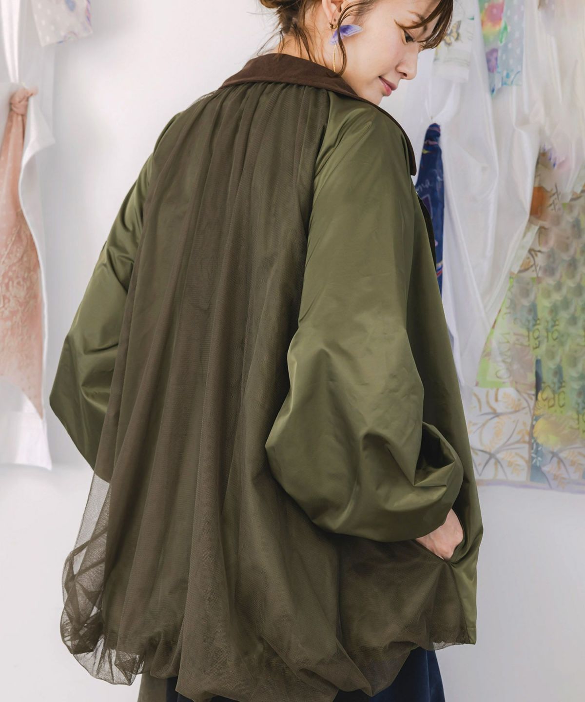 キツネと花刺繍 チュール重ねブルゾン-7