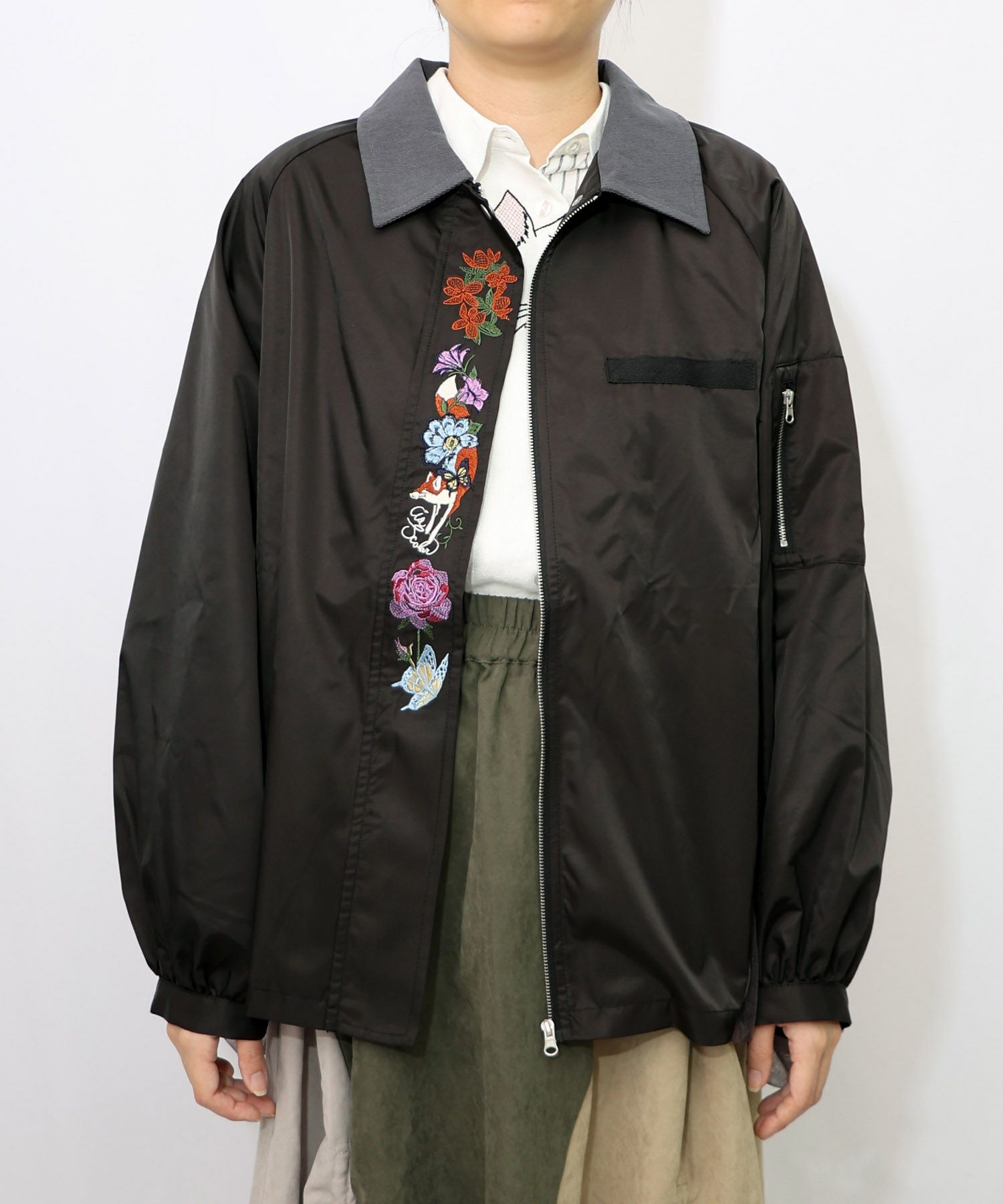 キツネと花刺繍 チュール重ねブルゾン-8