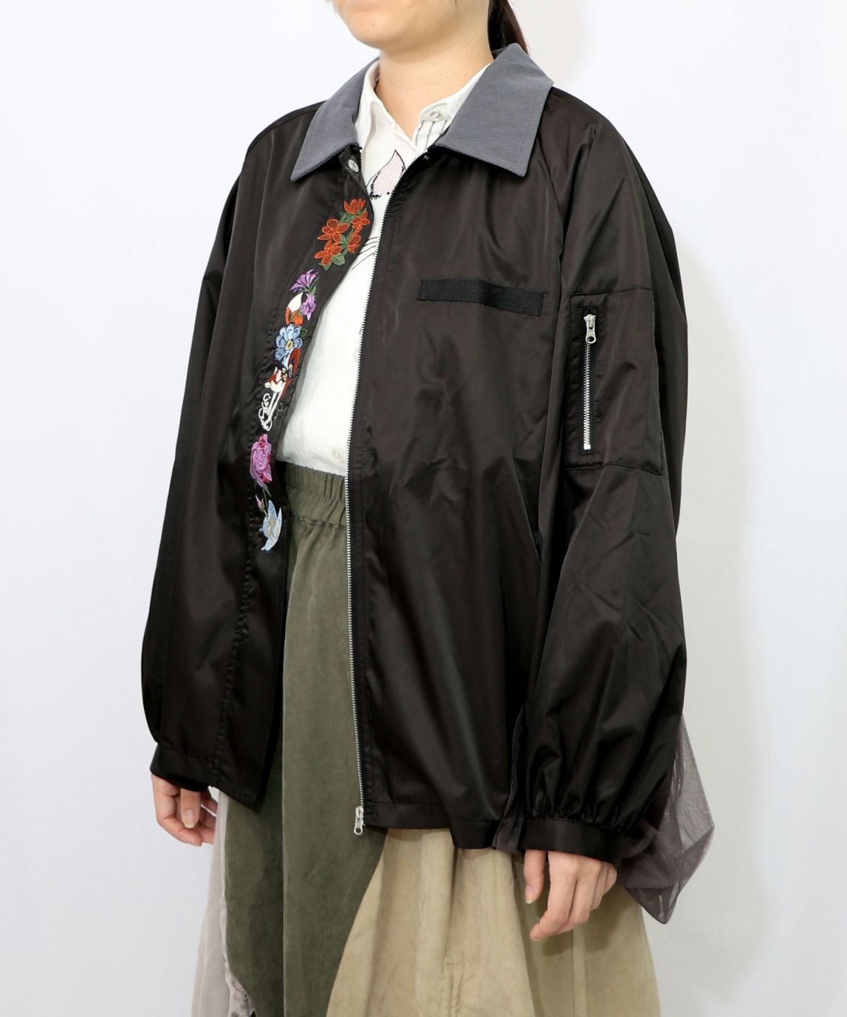 キツネと花刺繍 チュール重ねブルゾン-9