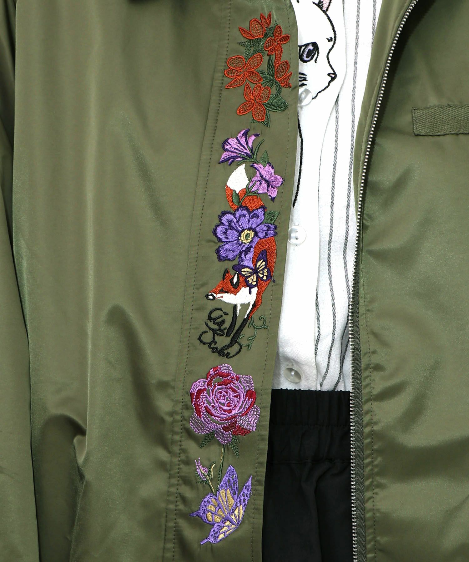 キツネと花刺繍 チュール重ねブルゾン-15