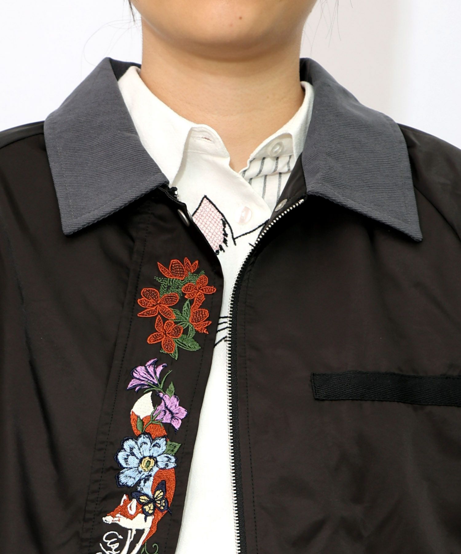 キツネと花刺繍 チュール重ねブルゾン-16