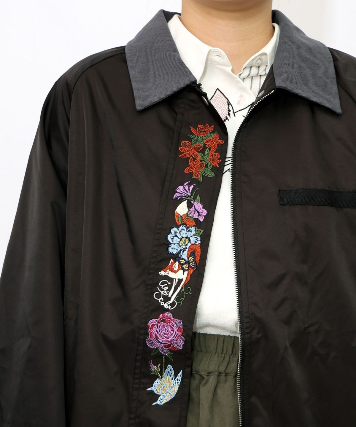 キツネと花刺繍 チュール重ねブルゾン-17