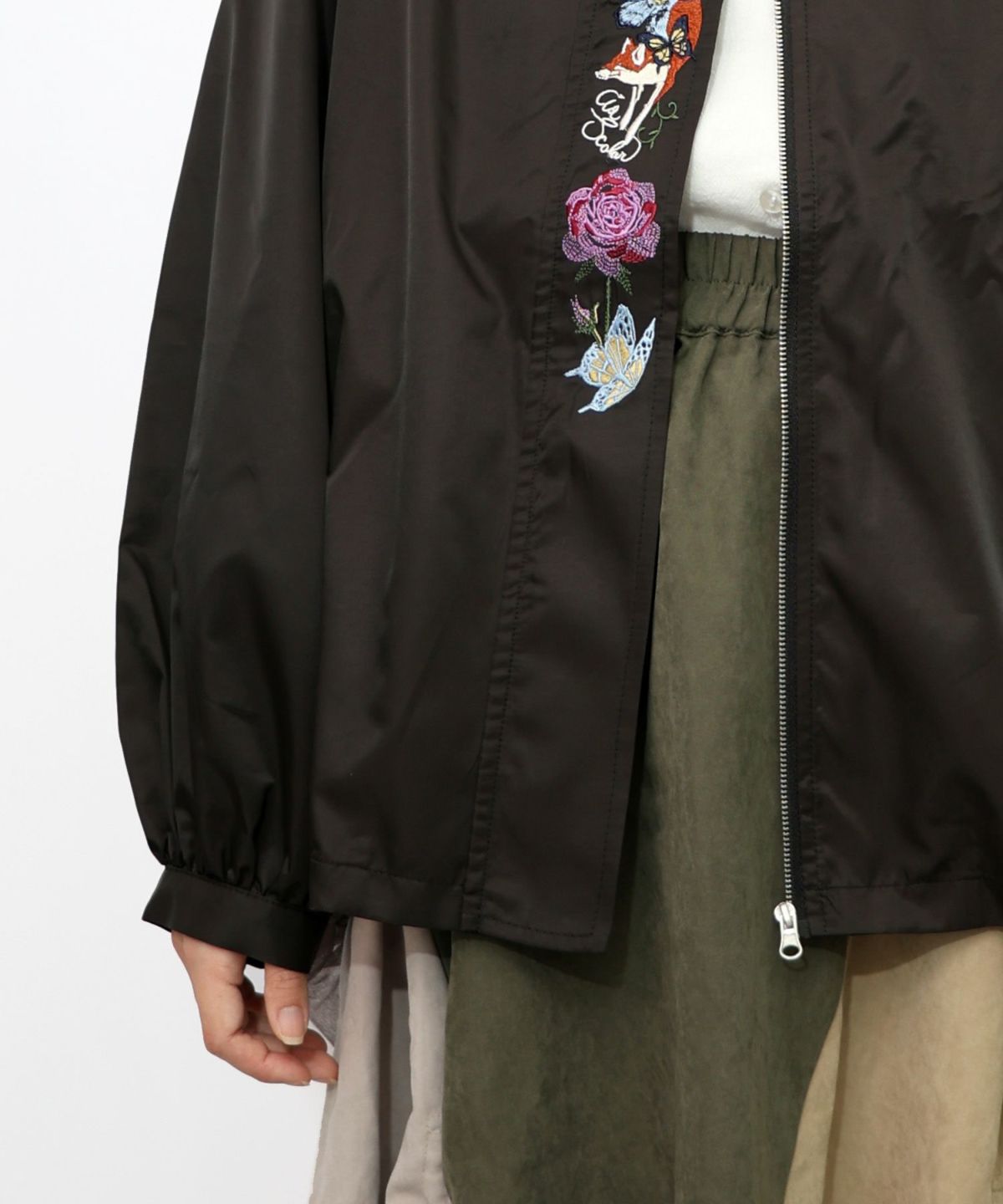 キツネと花刺繍 チュール重ねブルゾン-18