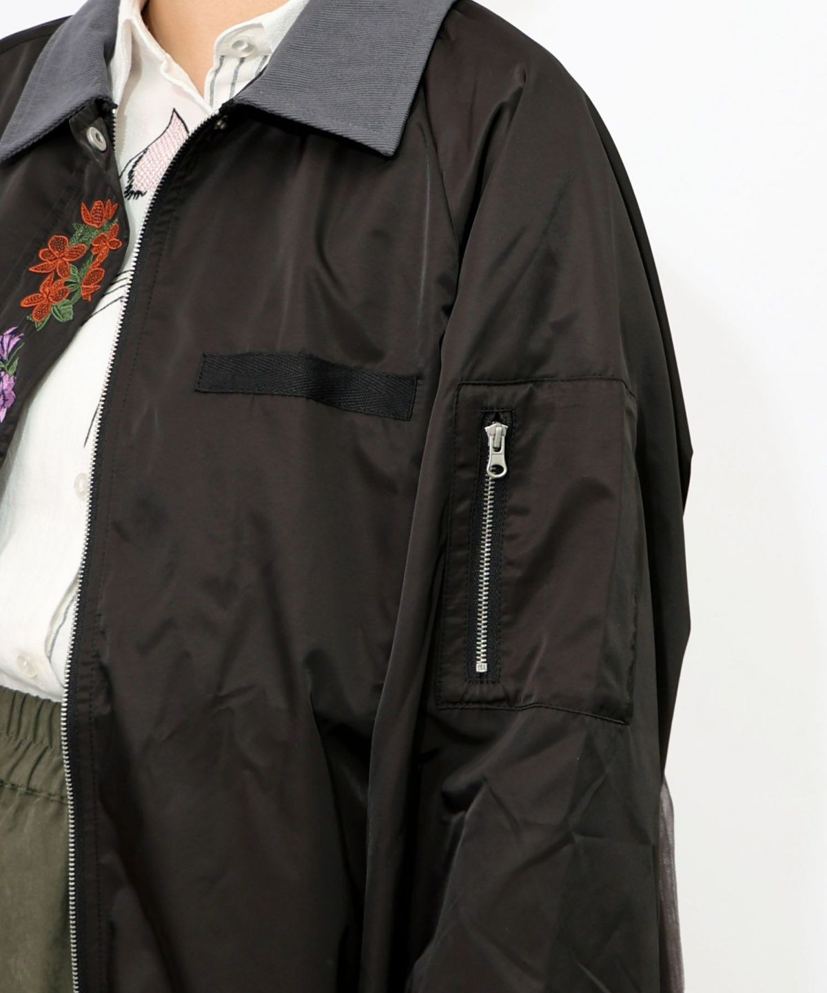 キツネと花刺繍 チュール重ねブルゾン-19