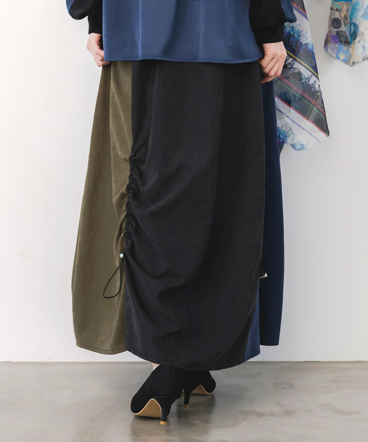 花刺繍バイカラー切替 ドロストスカート-6