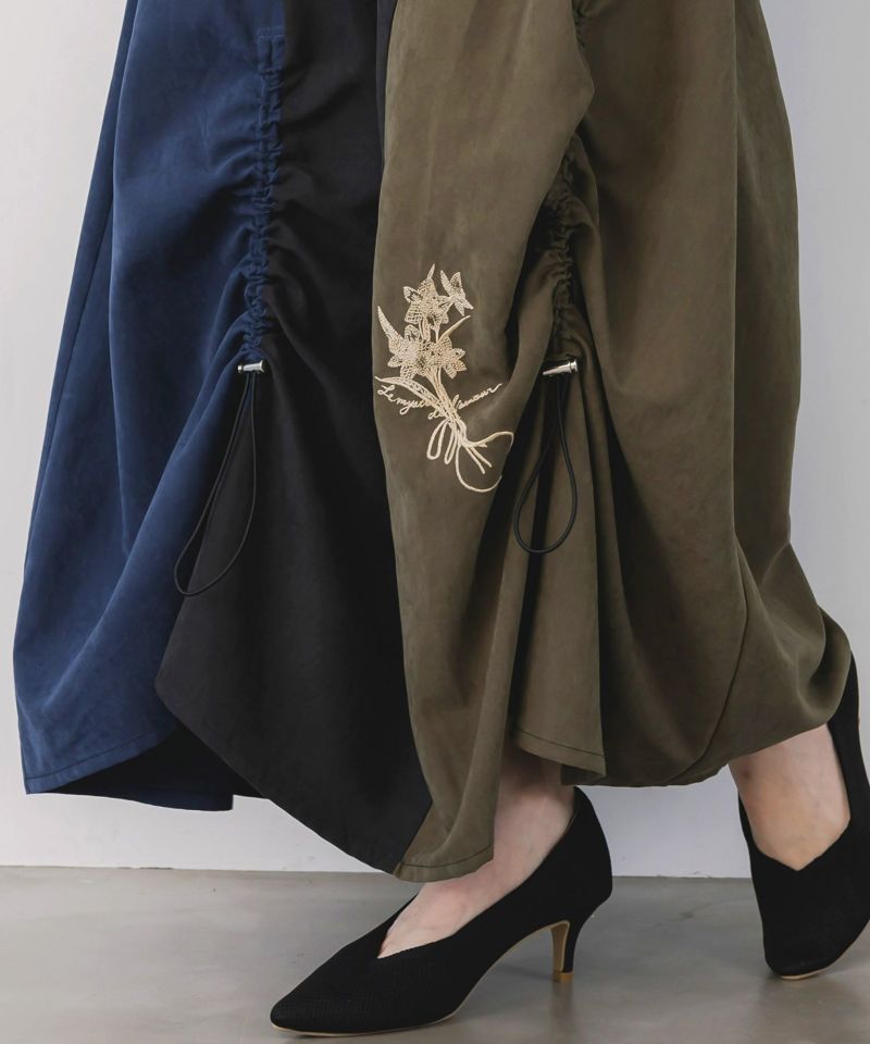 花刺繍バイカラー切替 ドロストスカート-7