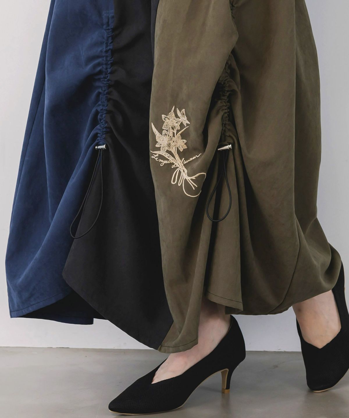 花刺繍バイカラー切替 ドロストスカート-7