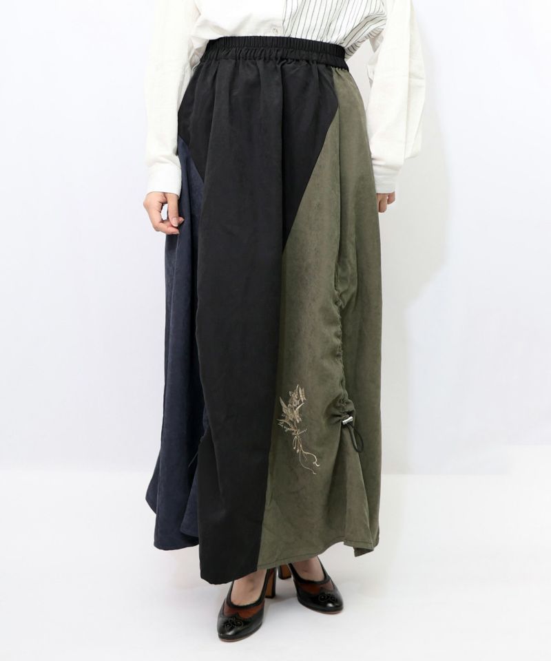 花刺繍バイカラー切替 ドロストスカート-8