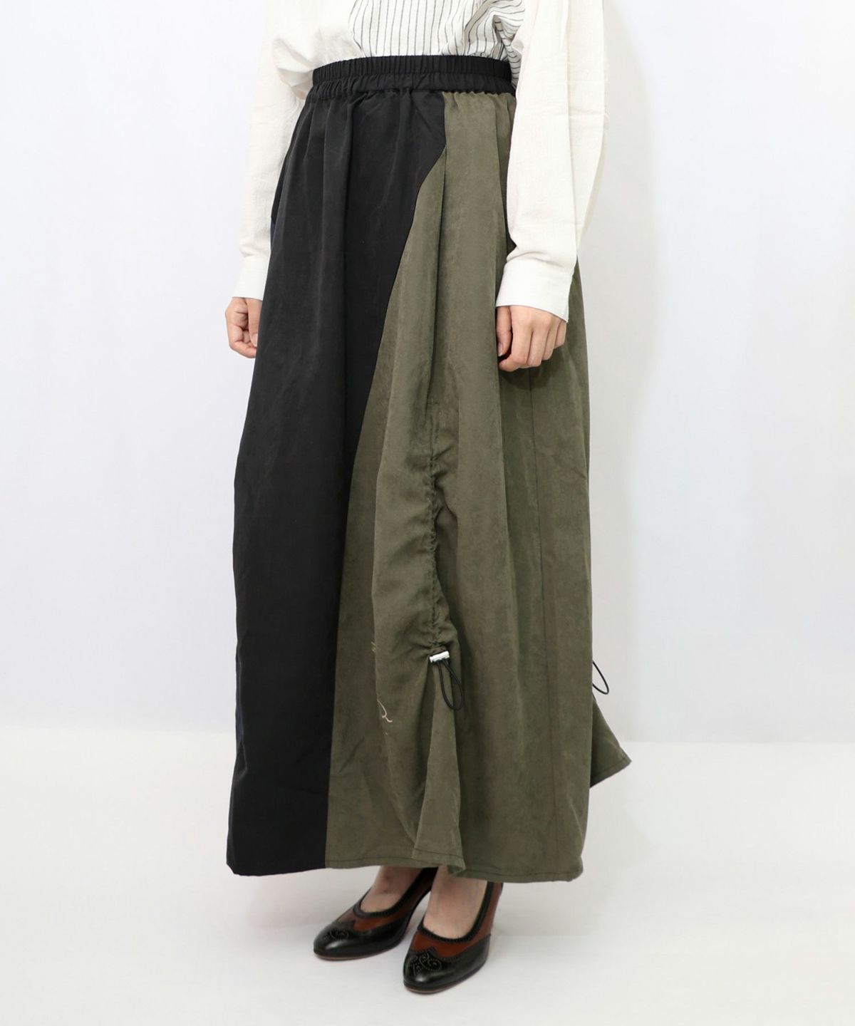 花刺繍バイカラー切替 ドロストスカート-9