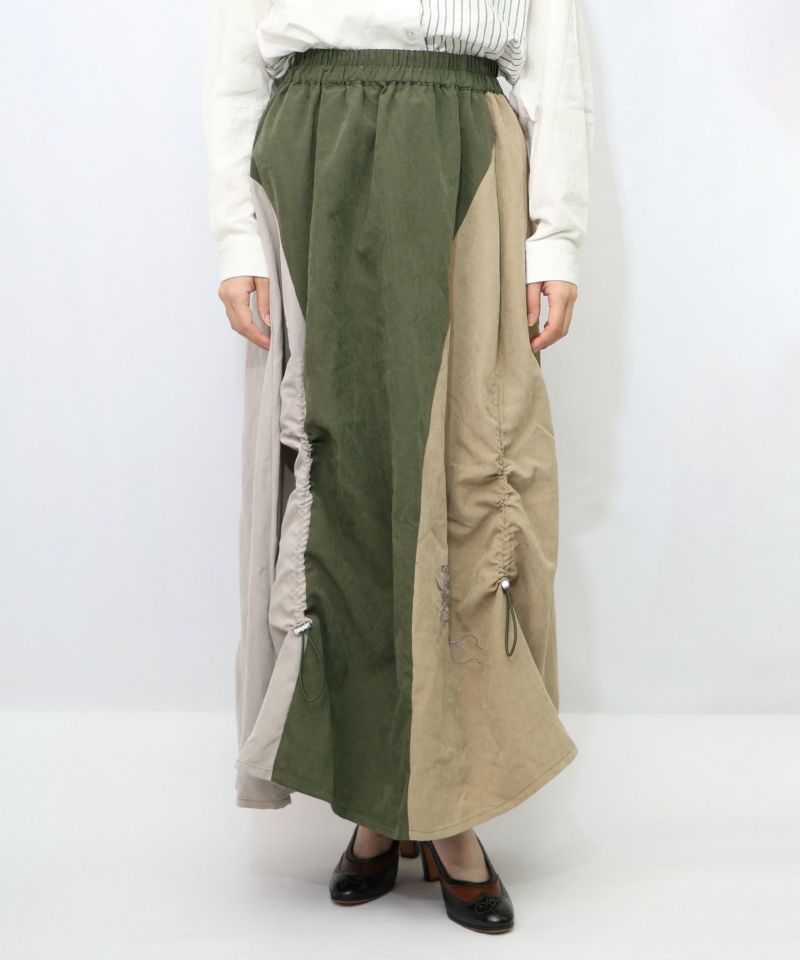 花刺繍バイカラー切替 ドロストスカート-12