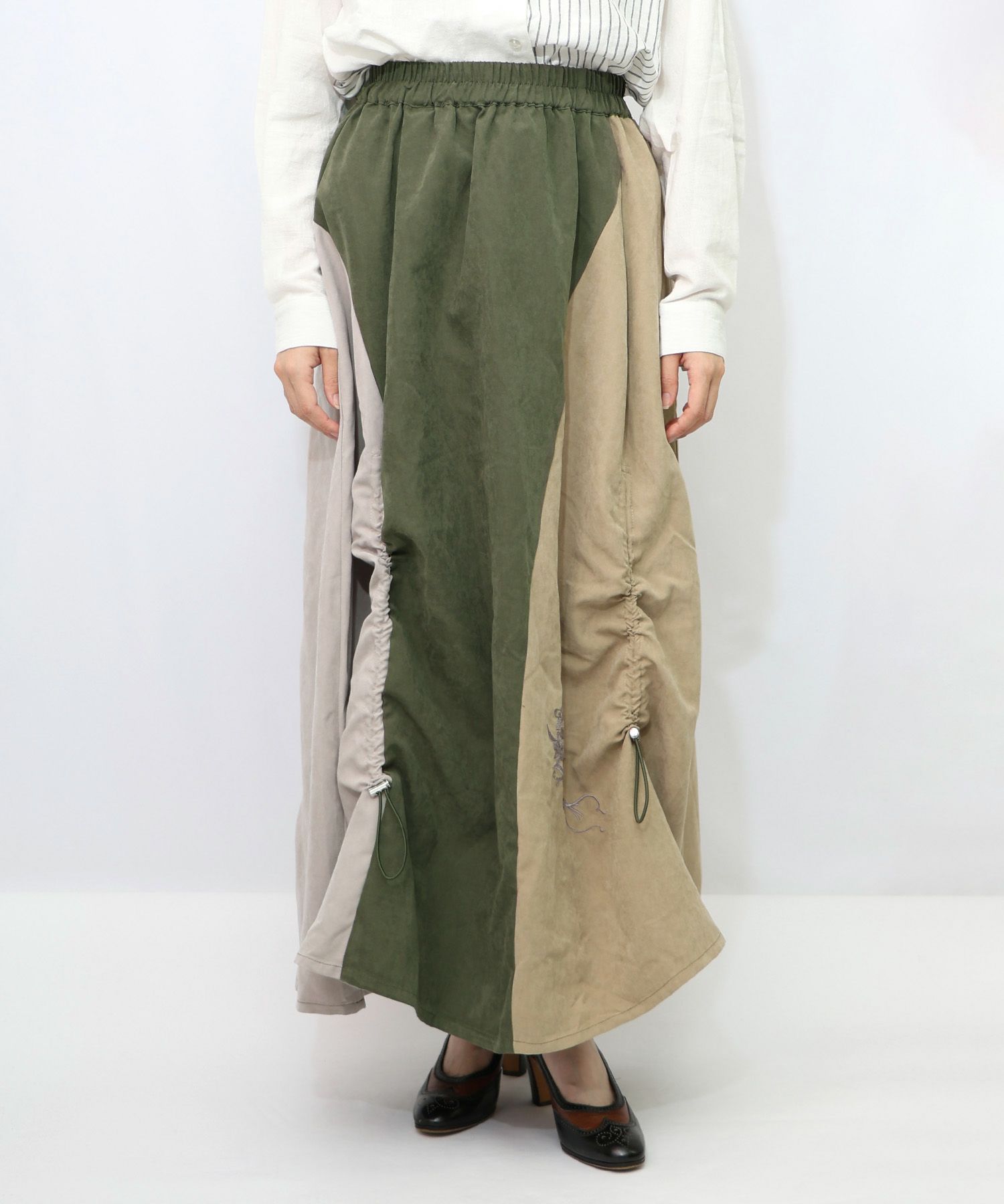 花刺繍バイカラー切替 ドロストスカート-12