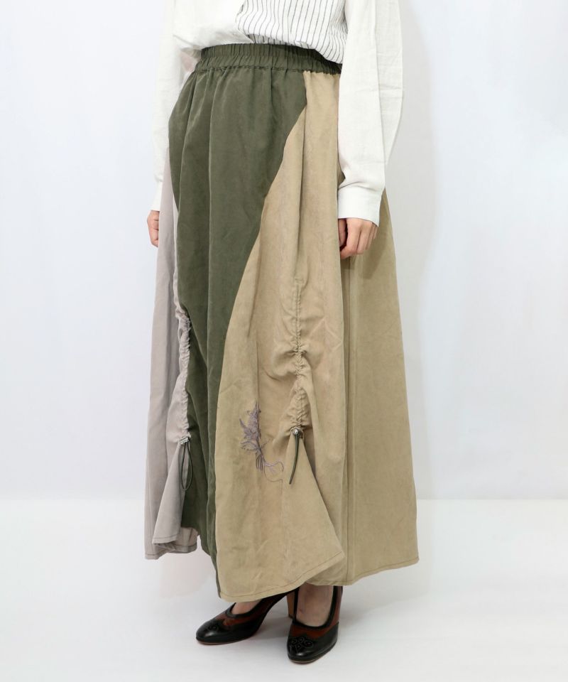 花刺繍バイカラー切替 ドロストスカート-13