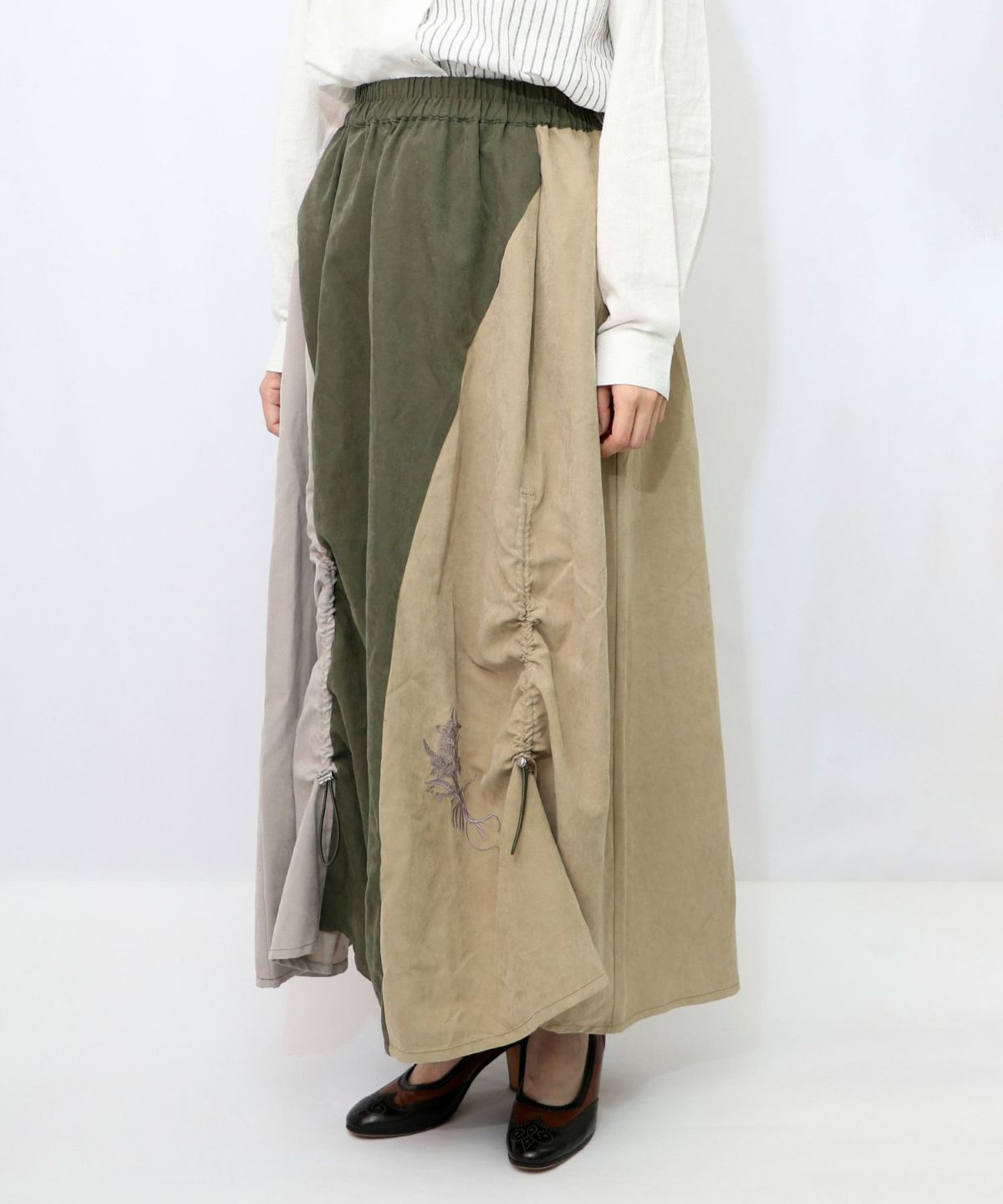 花刺繍バイカラー切替 ドロストスカート-13