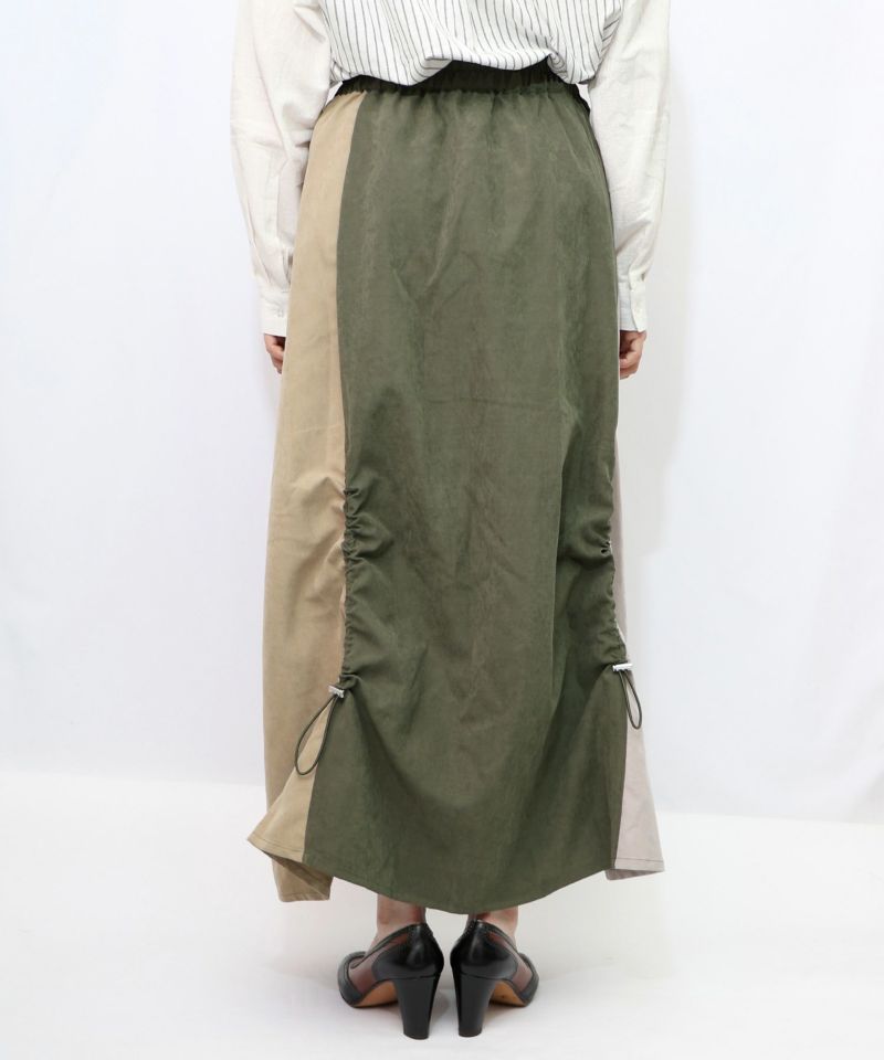 花刺繍バイカラー切替 ドロストスカート-14