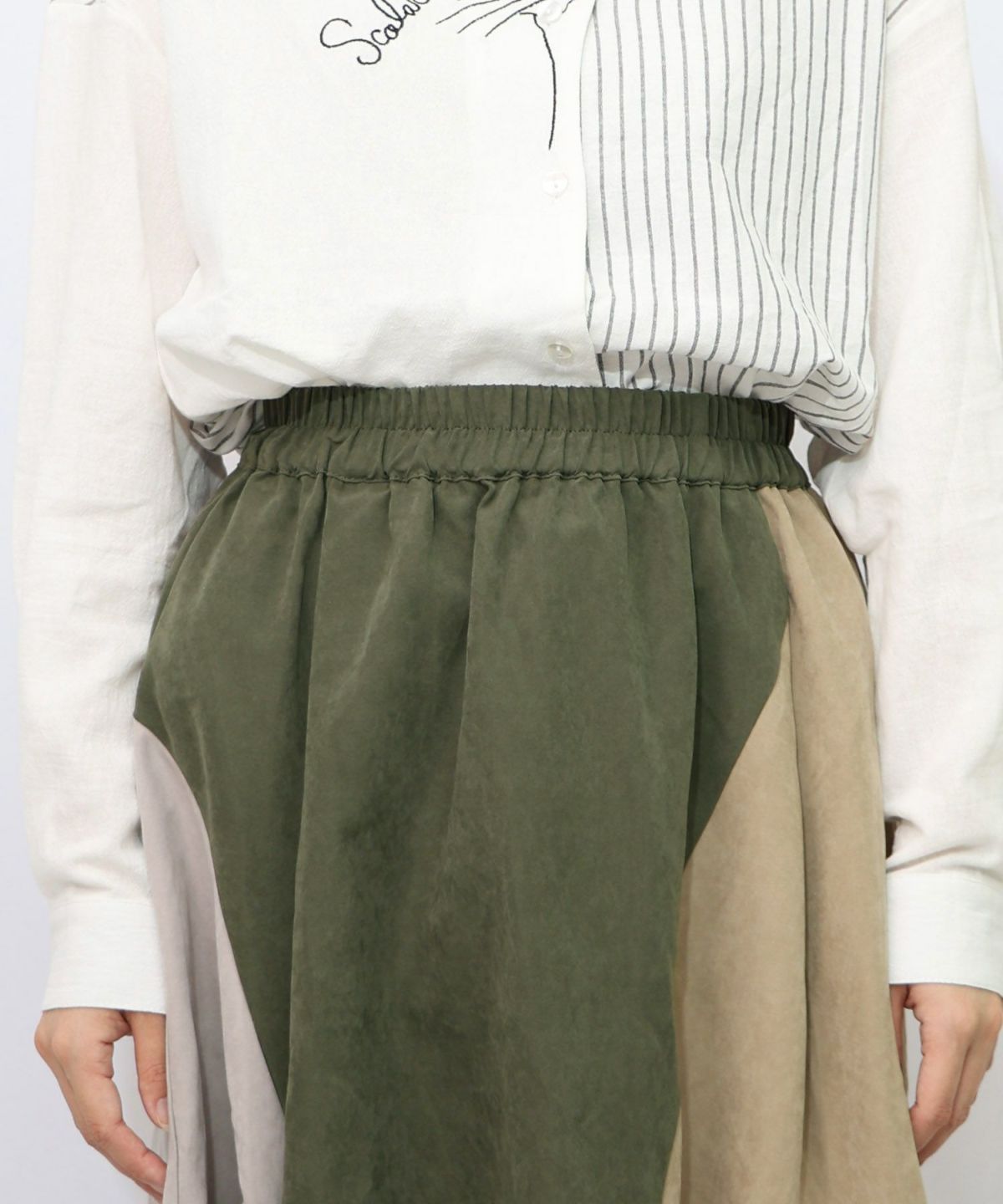 花刺繍バイカラー切替 ドロストスカート-16