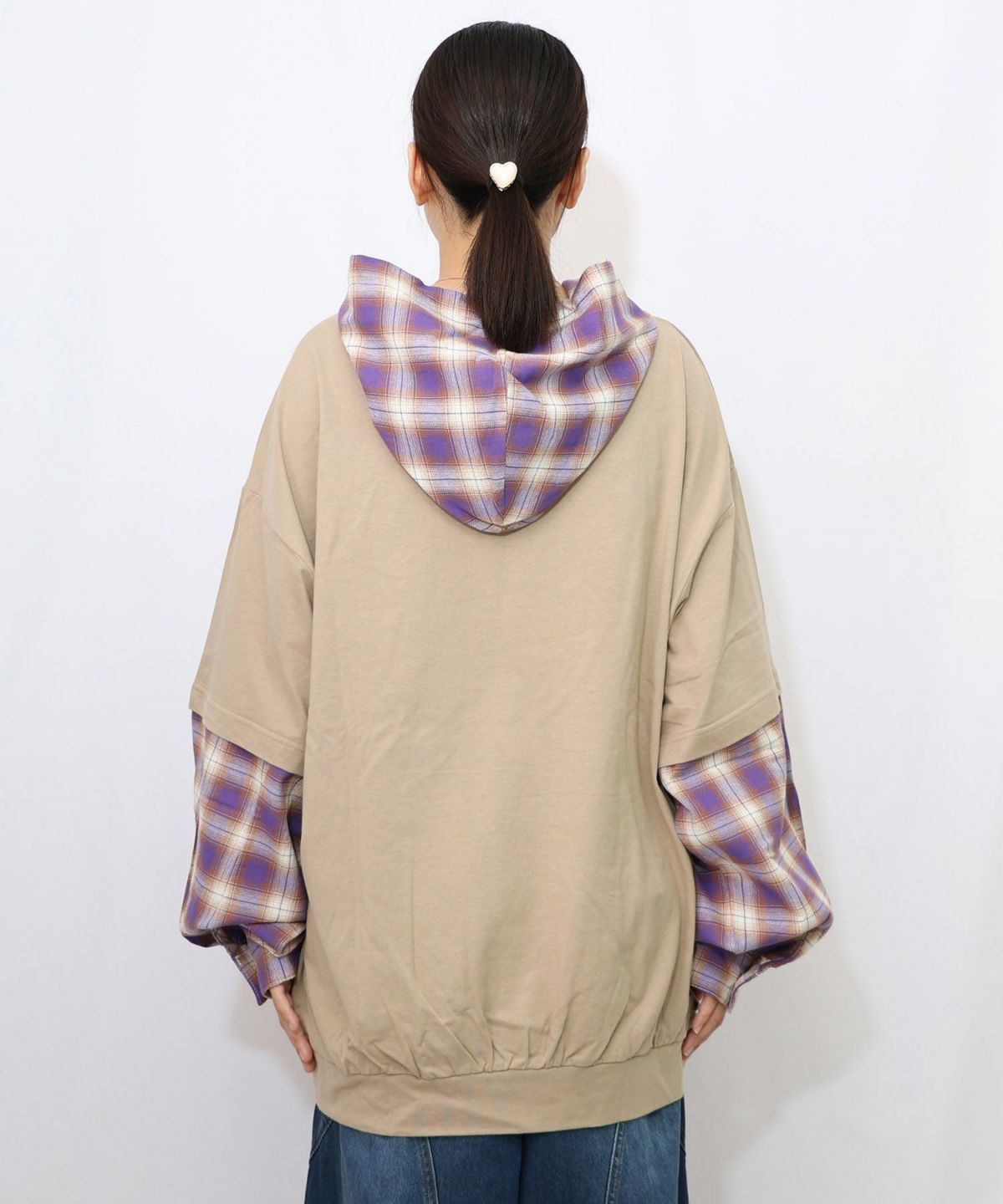 ネコとラビルのチェック柄切替フーデッドプルオーバー-18