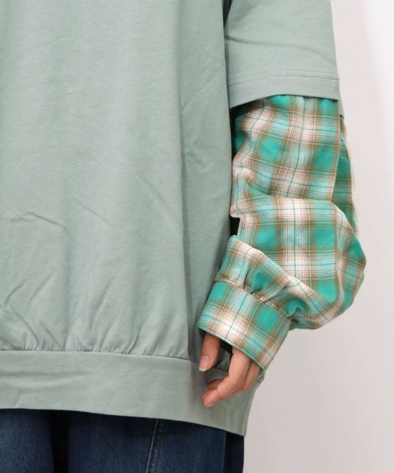 ネコとラビルのチェック柄切替フーデッドプルオーバー-22