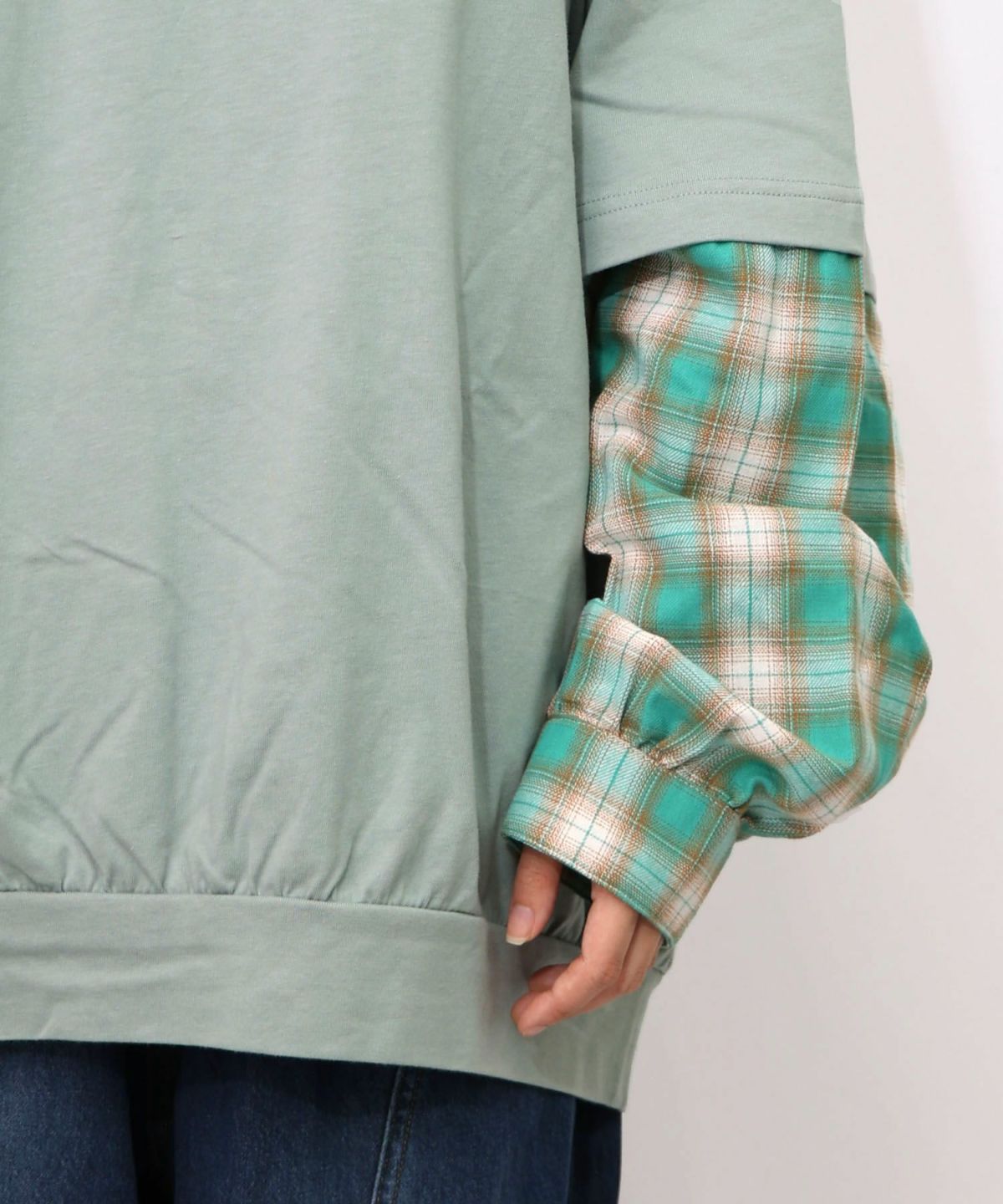 ネコとラビルのチェック柄切替フーデッドプルオーバー-22