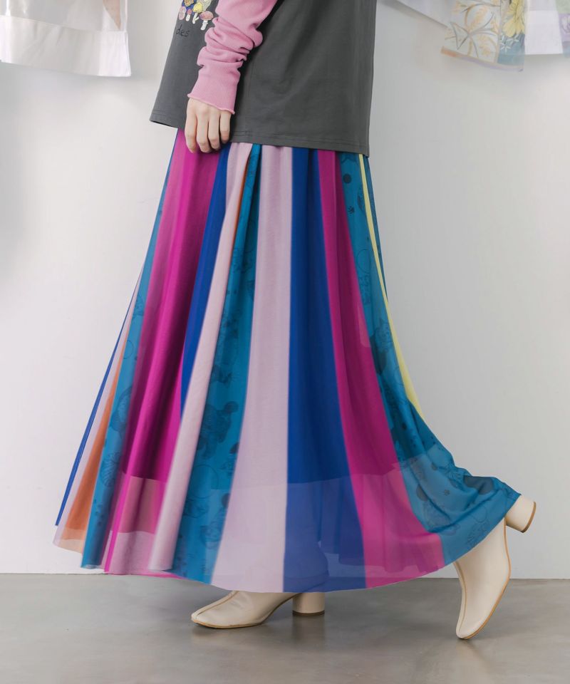 アニマル柄切替 マルチカラーチュールスカート-1