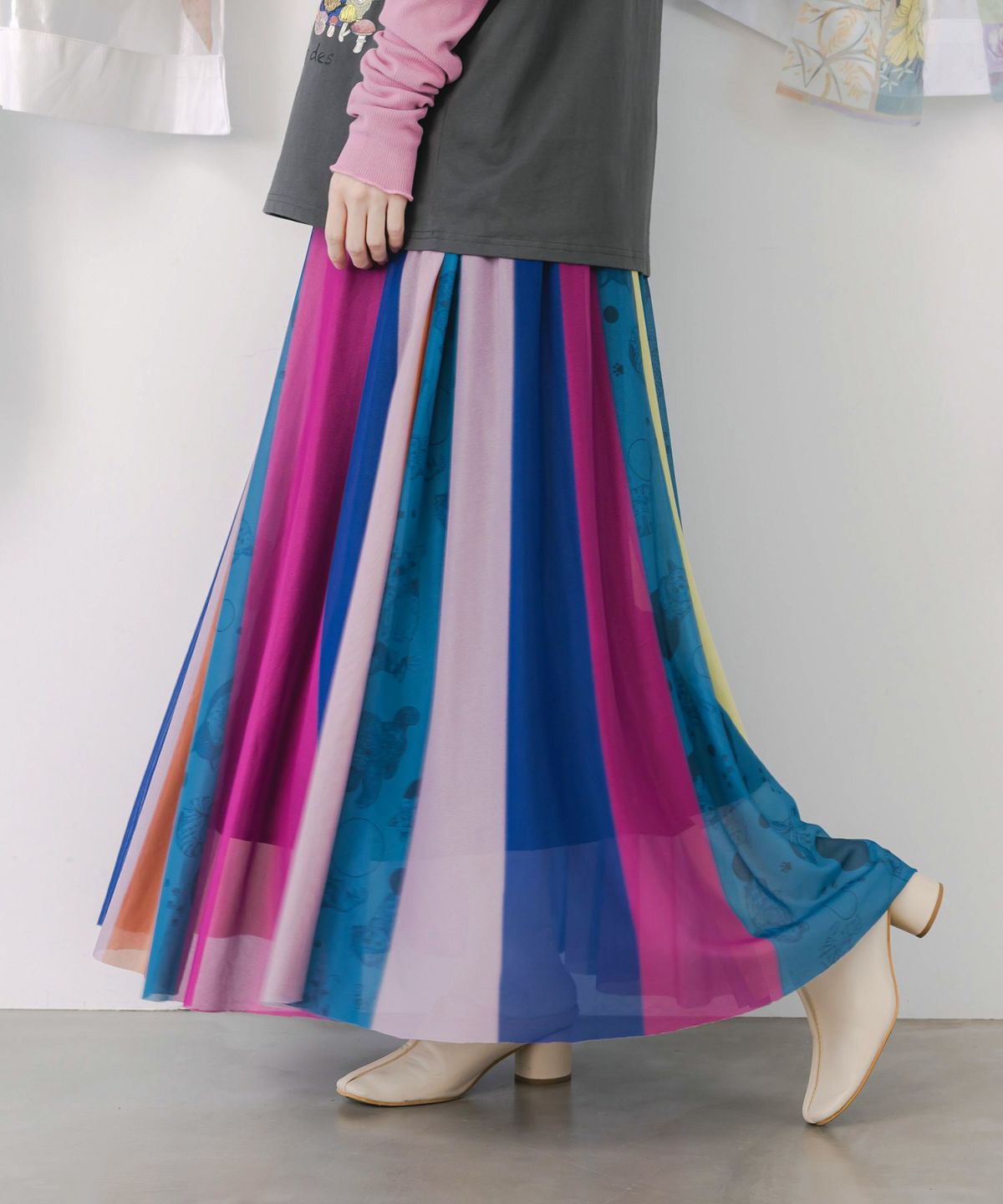 アニマル柄切替 マルチカラーチュールスカート-1