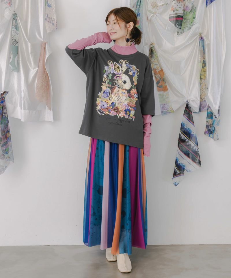アニマル柄切替 マルチカラーチュールスカート-2