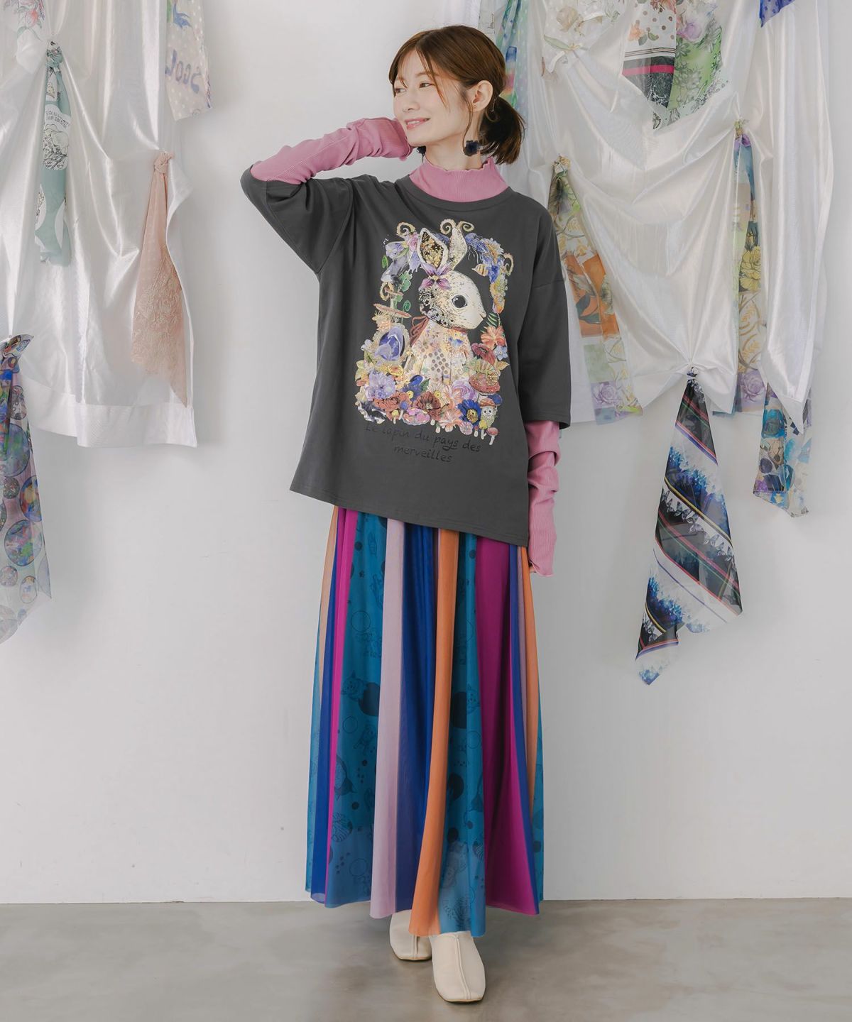 アニマル柄切替 マルチカラーチュールスカート-2