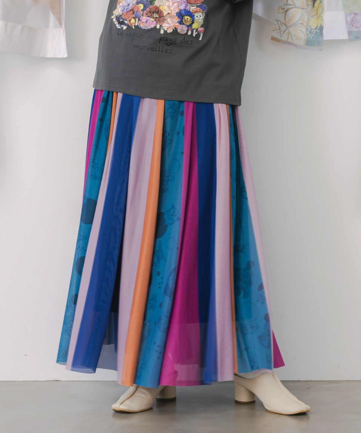 アニマル柄切替 マルチカラーチュールスカート-3