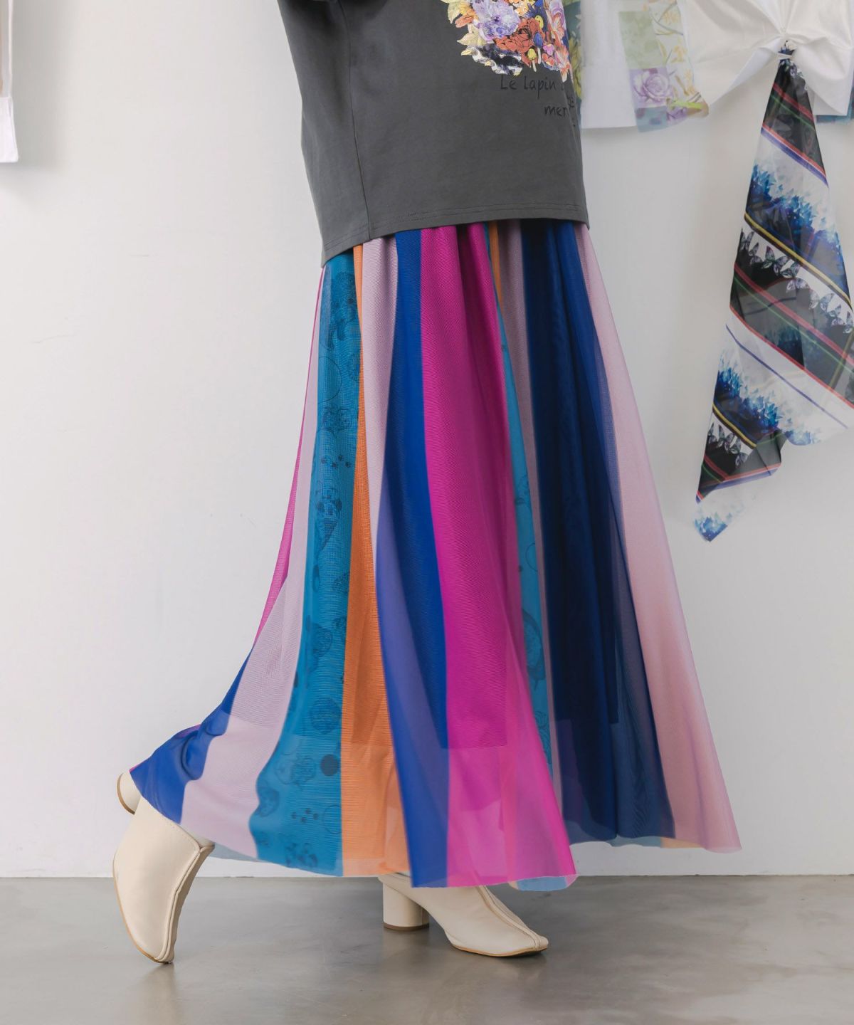 アニマル柄切替 マルチカラーチュールスカート-4