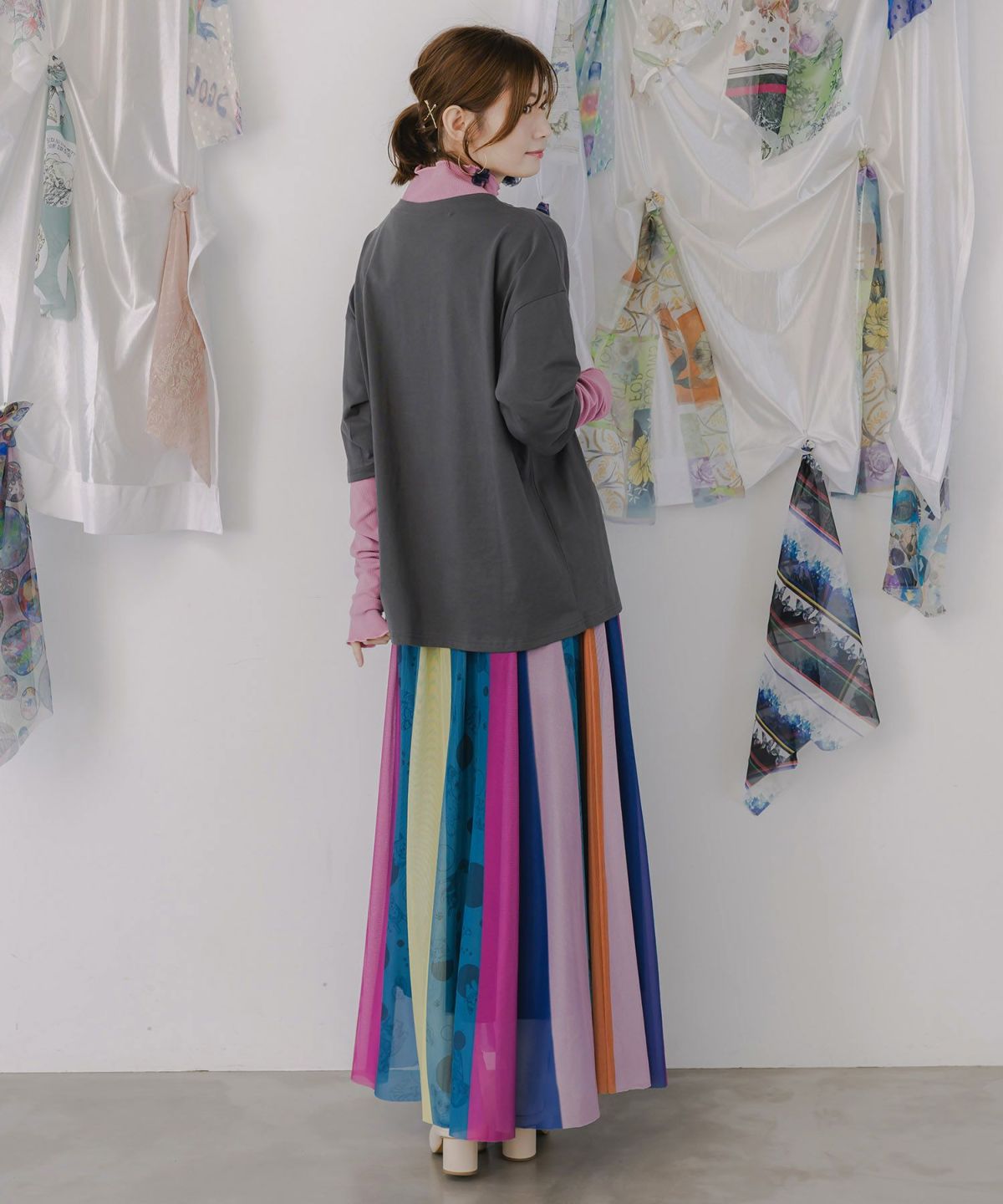 アニマル柄切替 マルチカラーチュールスカート-5