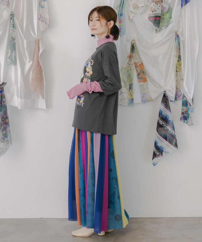 アニマル柄切替 マルチカラーチュールスカート-6