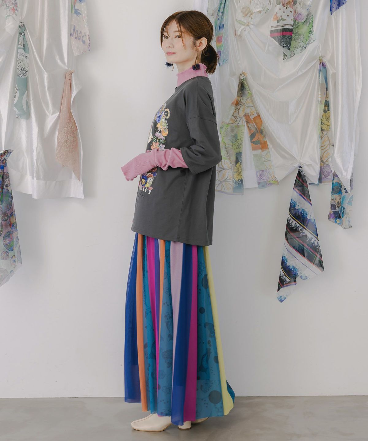 アニマル柄切替 マルチカラーチュールスカート-6