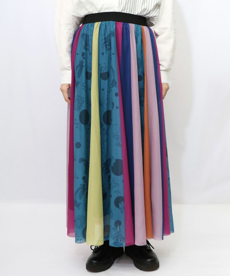 アニマル柄切替 マルチカラーチュールスカート-11