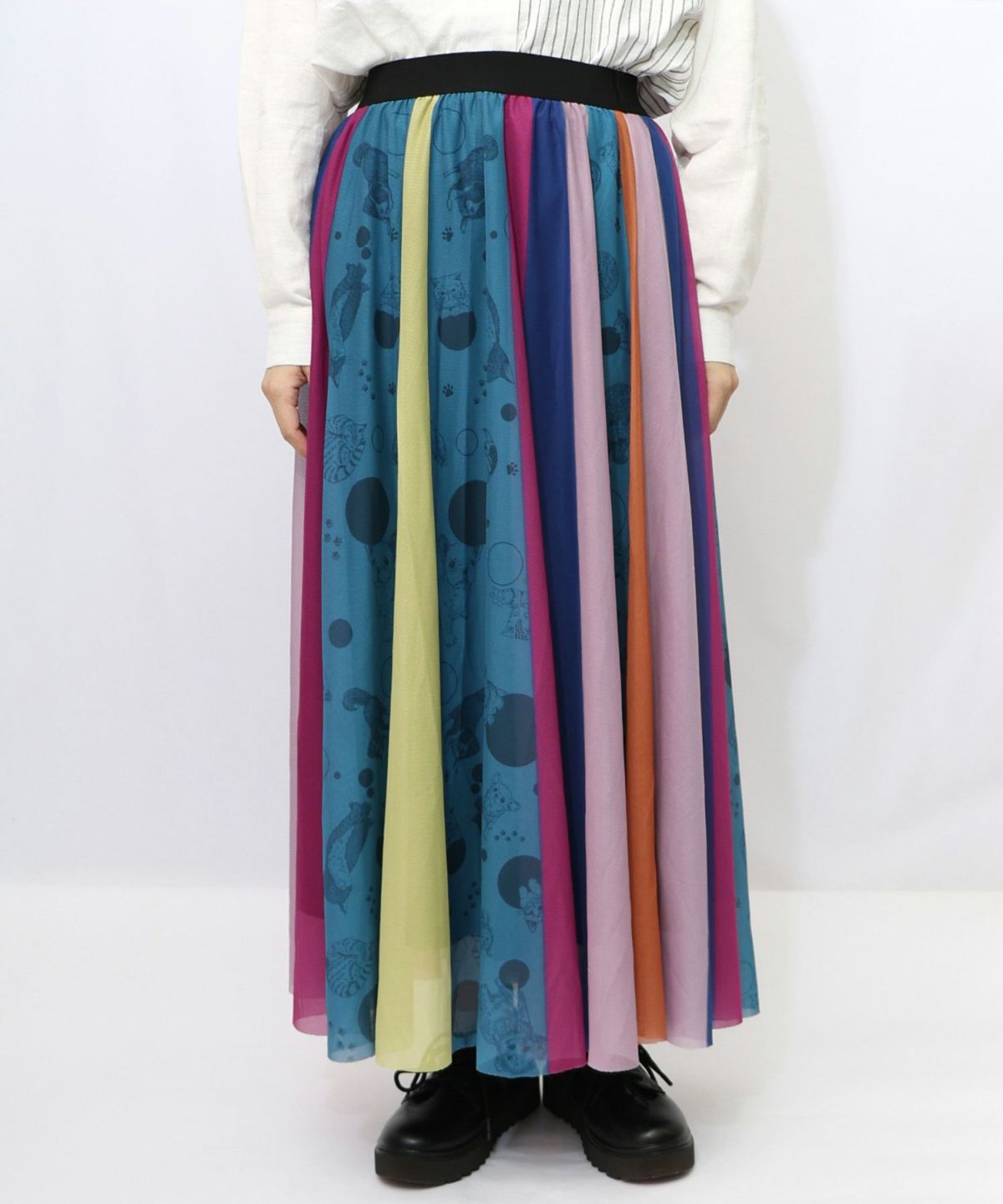 アニマル柄切替 マルチカラーチュールスカート-11