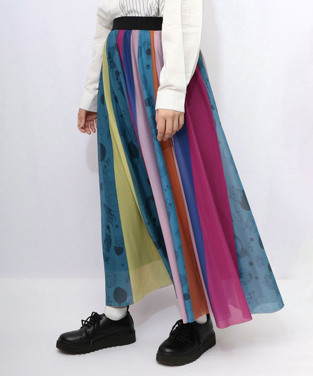 アニマル柄切替 マルチカラーチュールスカート-12