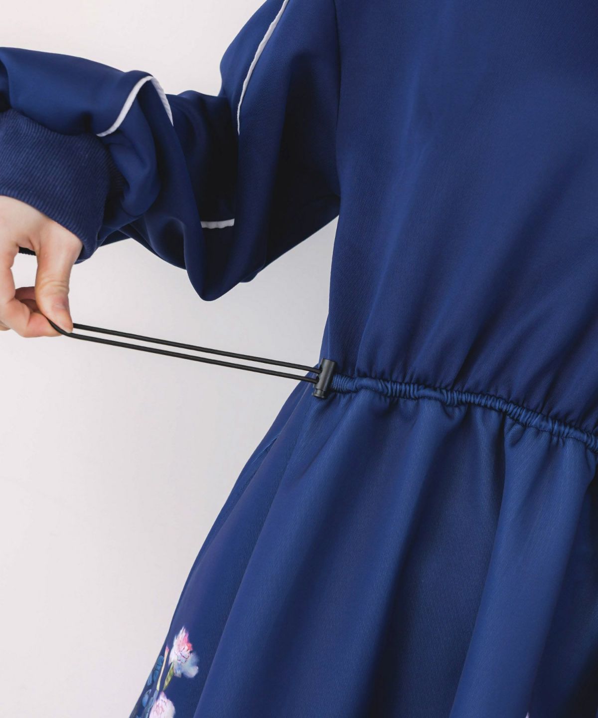 花柄に隠れ黒ネコ柄 ハーフジップジャージワンピース-7