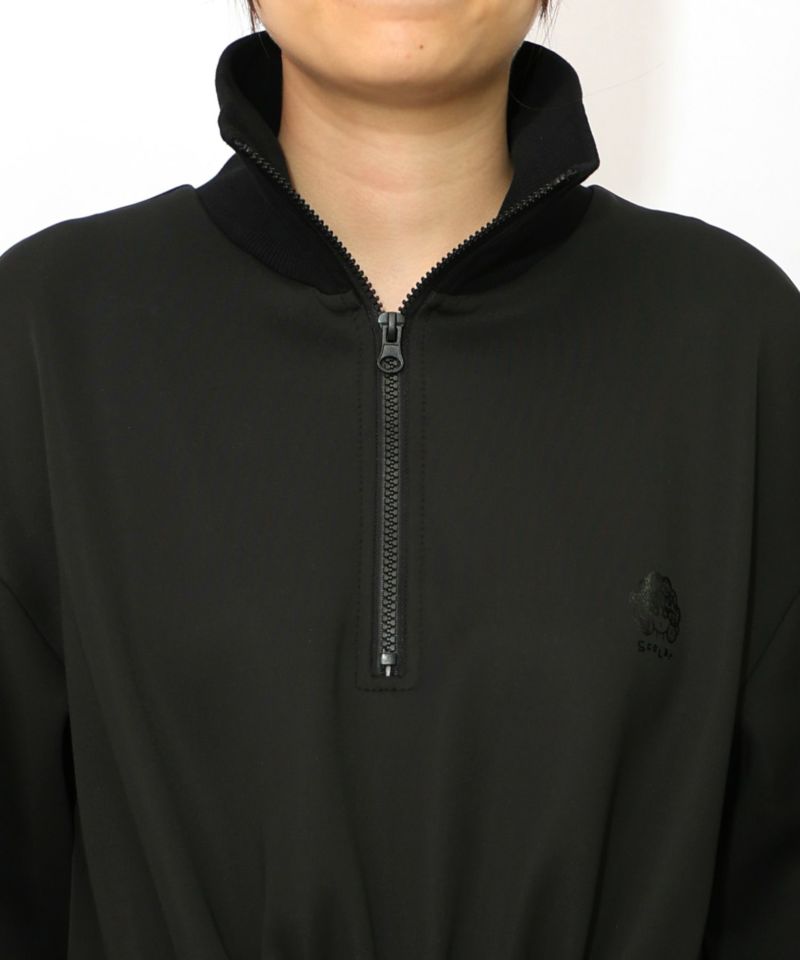 花柄に隠れ黒ネコ柄 ハーフジップジャージワンピース-18