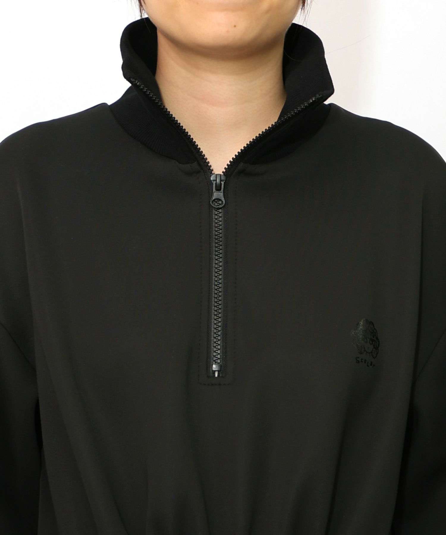 花柄に隠れ黒ネコ柄 ハーフジップジャージワンピース-18