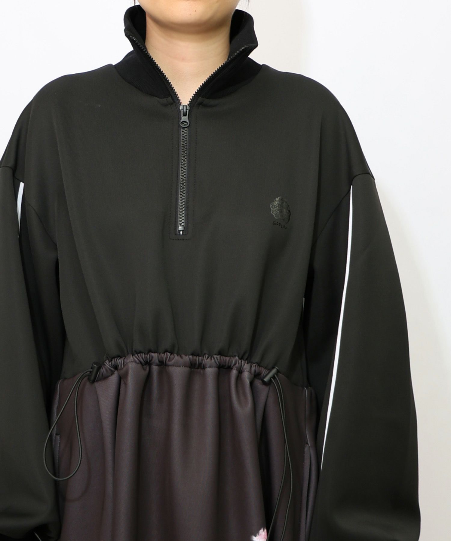 花柄に隠れ黒ネコ柄 ハーフジップジャージワンピース-19