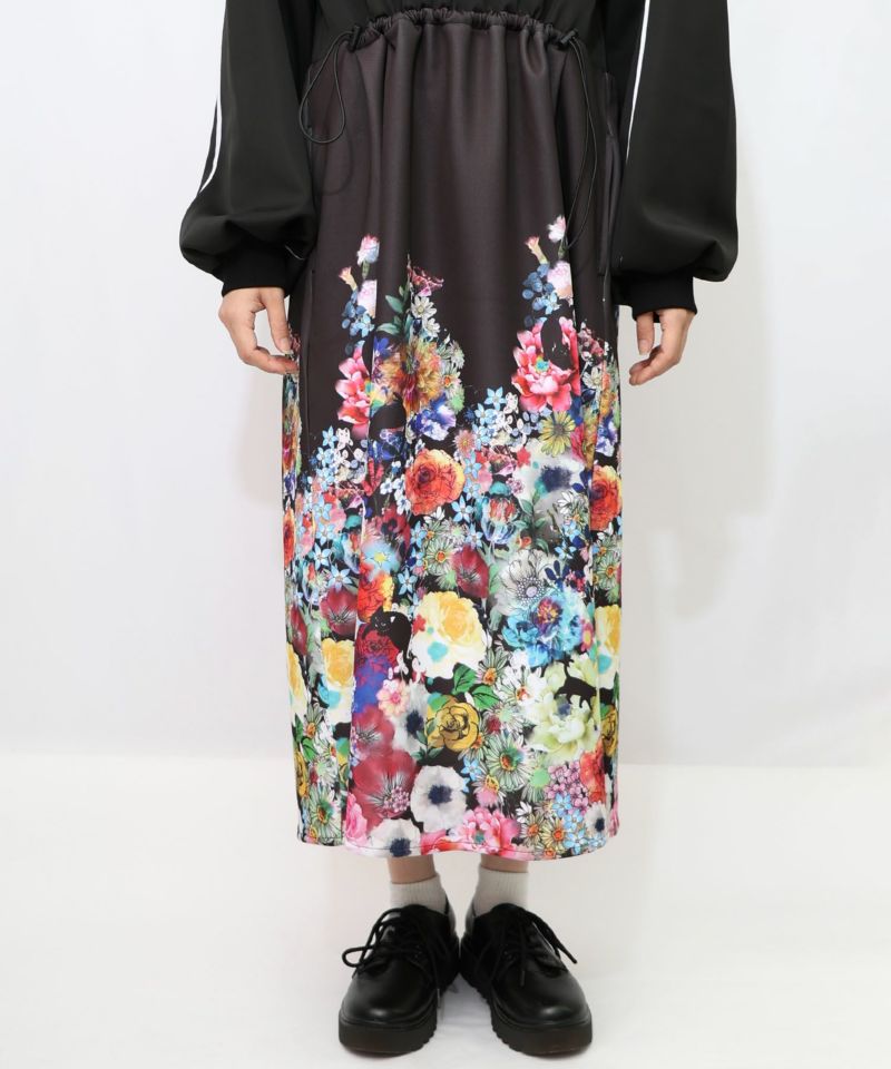 花柄に隠れ黒ネコ柄 ハーフジップジャージワンピース-20