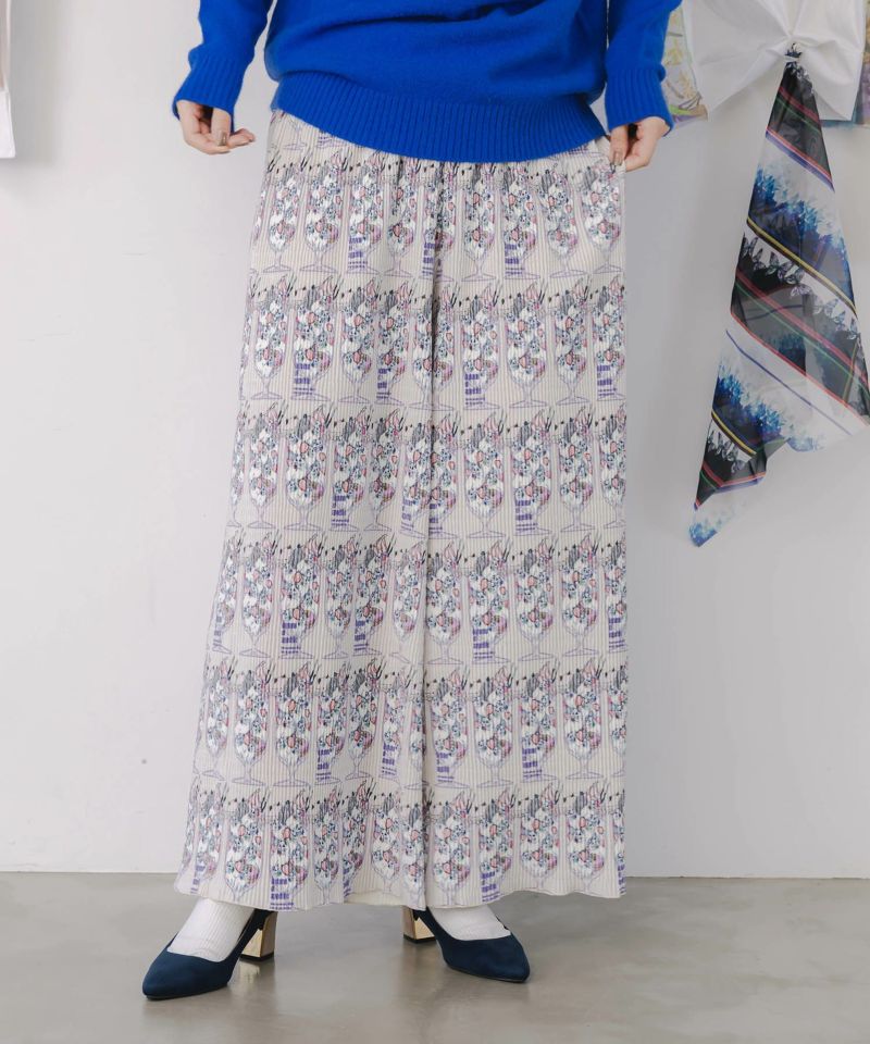 ネコパフェ・蝶柄 ベロアプリーツパンツ-1