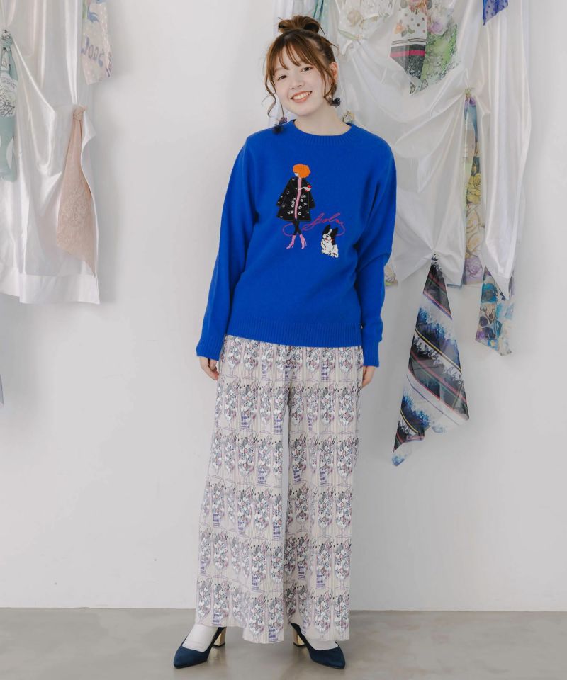 ネコパフェ・蝶柄 ベロアプリーツパンツ-3